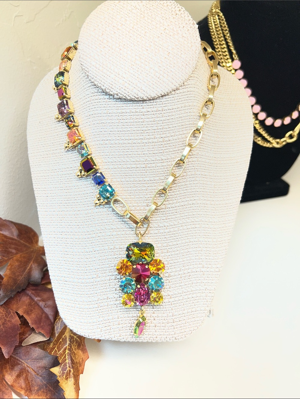 Multicolor Crystal Pendant Gold-Tone Necklace